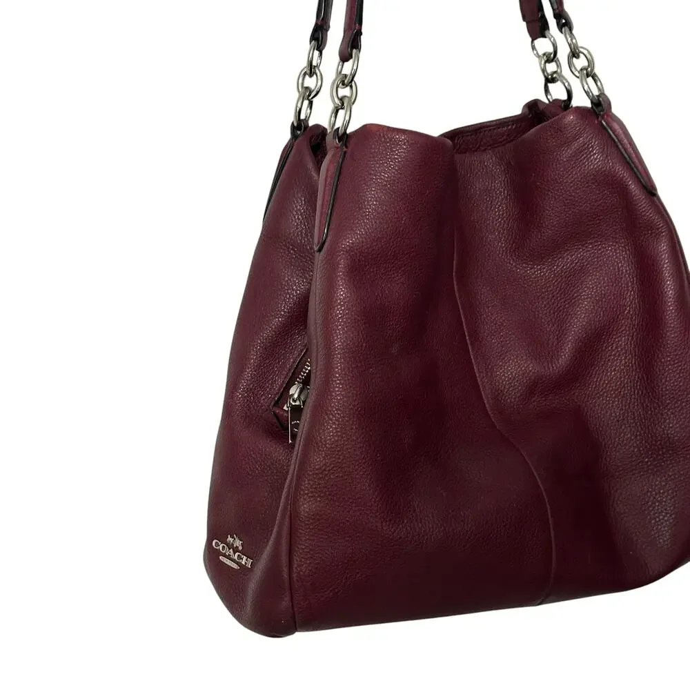 Coach Phoebe Hobo Bag Berry Pebbled Leather Tote Burgundy Wine Purse Shoulder - Picture 4 of 13